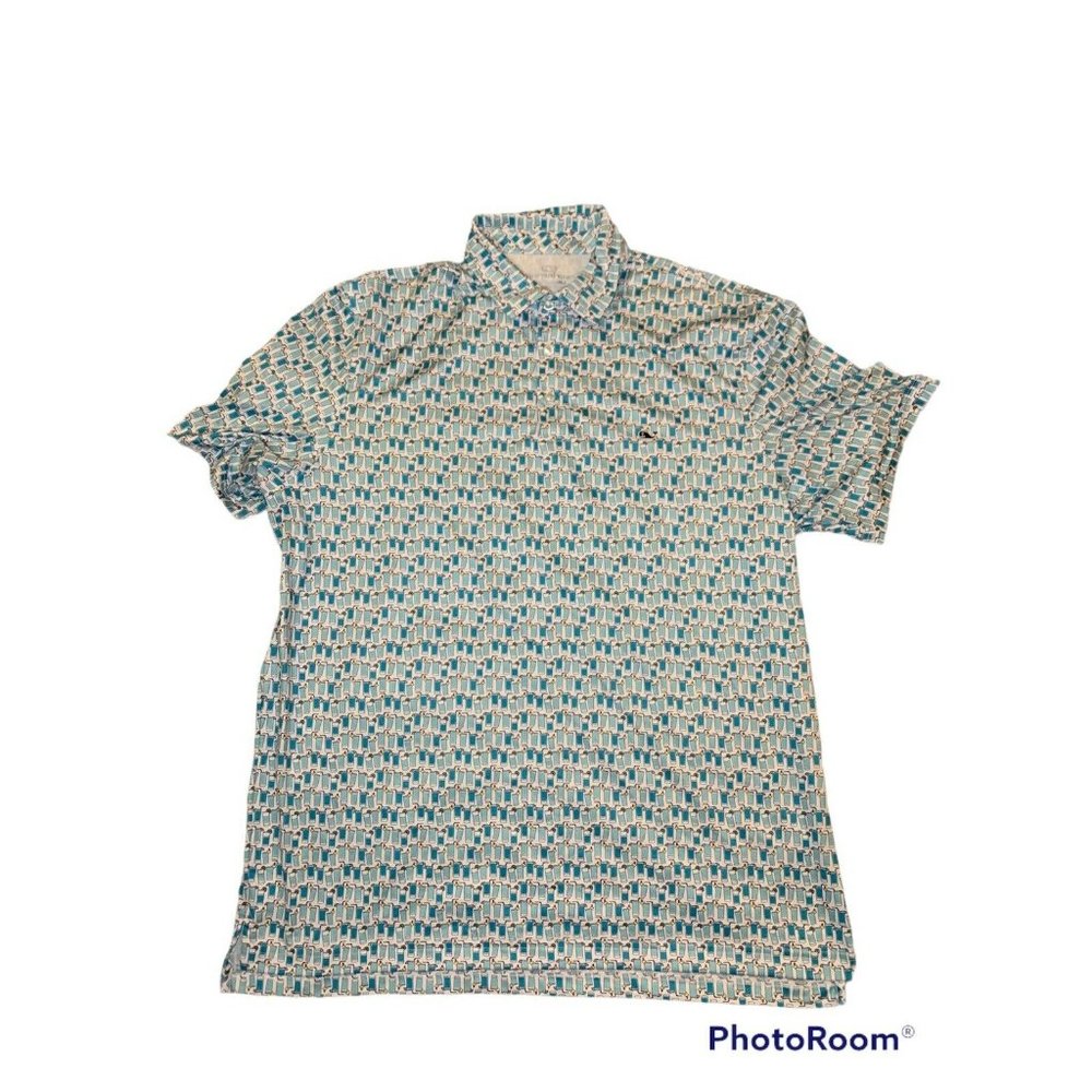 Vineyard Vines White Blue Performance Logo Mens Golf Polo Shirt Size XL Glasses